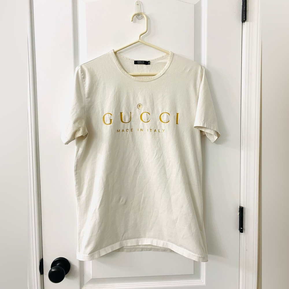 Gucci Off-White T-Shirt with Gold Logo